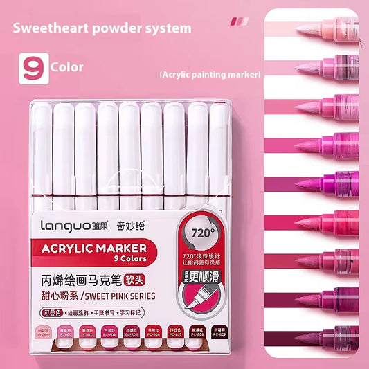 Languo Acrylic Markers Set Can Be Stacking Color Intelligent Control Ink Color Pens Art Supplies Stationery Student Brush Set