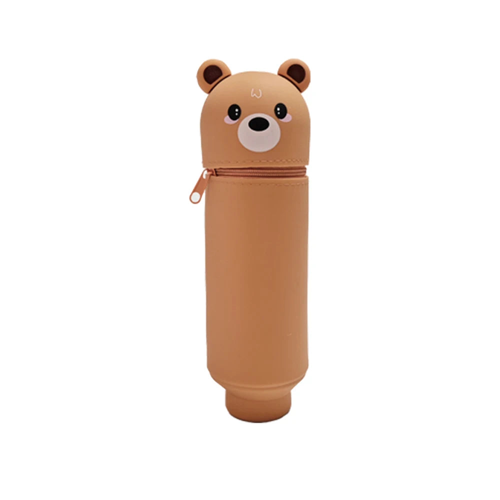 Silicone Cartoon Pencil Case with Zipper, Stand Up Organizer for Kids School Supplies