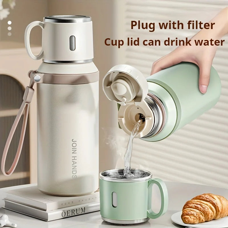 316 Stainless Steel Insulated Water Bottle with Cup Portable Vacuum Flask for Outdoor Activities Handheld Tumbler Keep 24Hr Cold