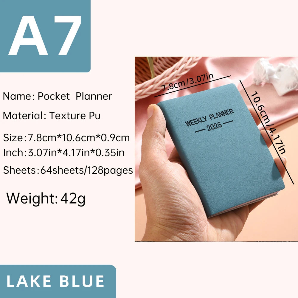 1Pc A7 2026 Daily Planner Notebook Morandi PU Cover Schedule Book 64Sheets 128Pages Weekly Calendar Journal Office School Gift
