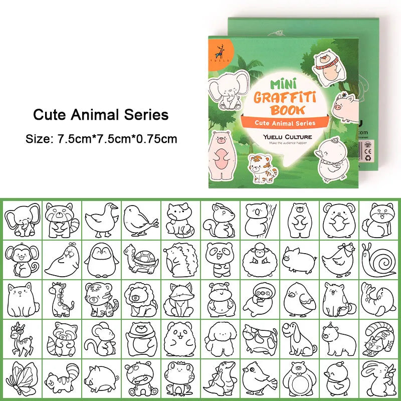 50Sheets/Pcs Mini Graffiti Notebook for Kids Cartoon Ocean Animal Food Party Space Color Filling Books Children Drawing Picture