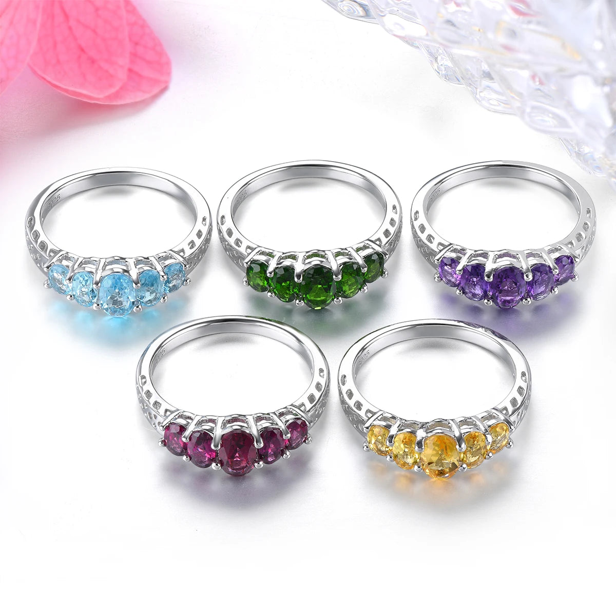 Natural Rhodolite Garnet Solid Sterling Silver Rings 2 Carats Genuine Rose Garnet S925 Fine Jewelrys Romantic Classic Gifts