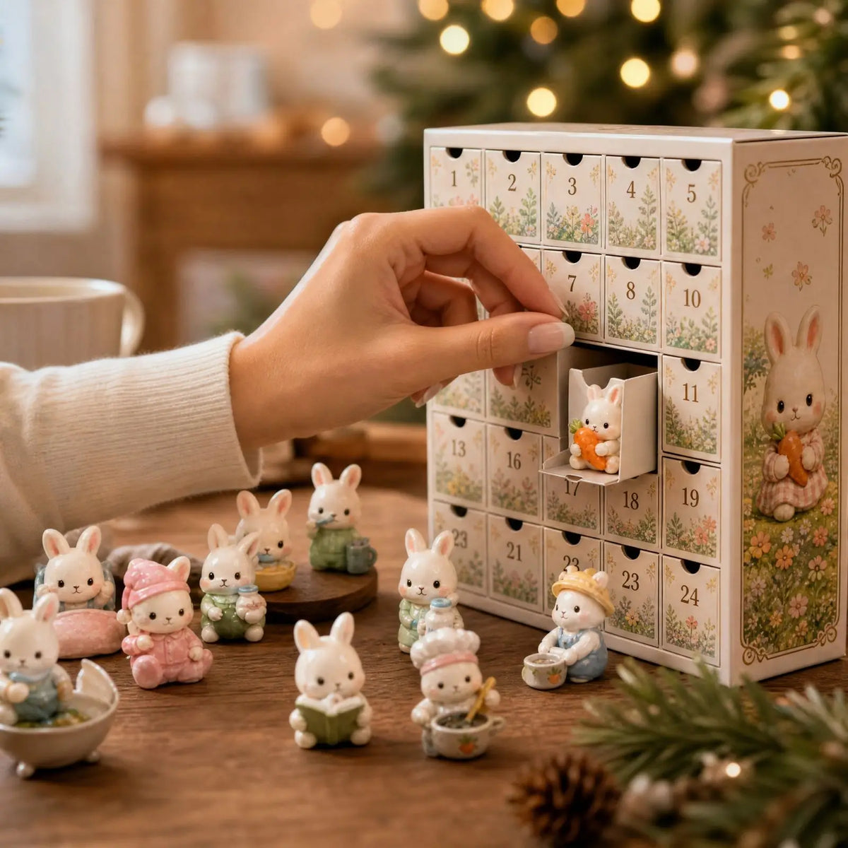 2026 Baby Bunny Advent Calendar 24 Pieces 2D Flat Acrylic Rabbit Hanging Ornaments Christmas Holiday Countdown Collectible