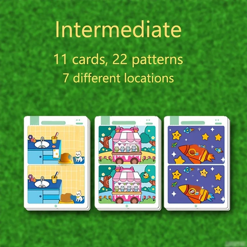 Children's Educational Games, Focus and Observation Training, Spot the Difference, from Hyperactivity to Concentration, Educational Game Cards, Can Be Wiped Off and Reused, Suitable for Holiday Gifts