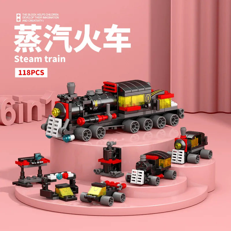 NEW DIY 6in1 Train Track Robot Helicopter Vehicle Building Blocks Kit Girls Bricks Movie Model Toy