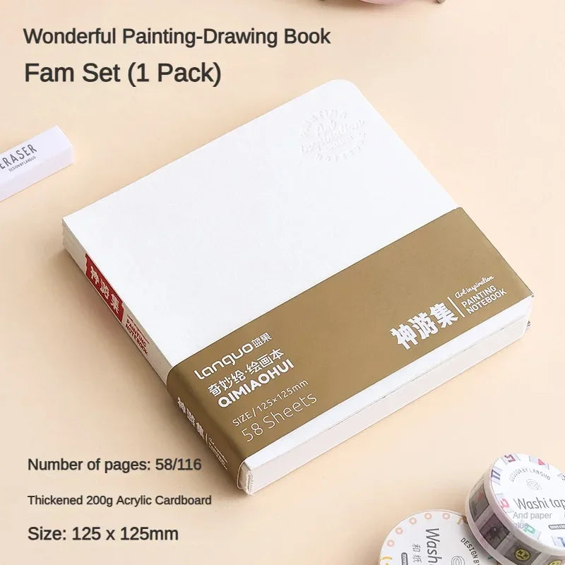 58 Sheets Borrence Drawing Notebook Sketchbook Handheld Portable Watercolor Coloring Book Oil Paint Gouache Notepad Stationery