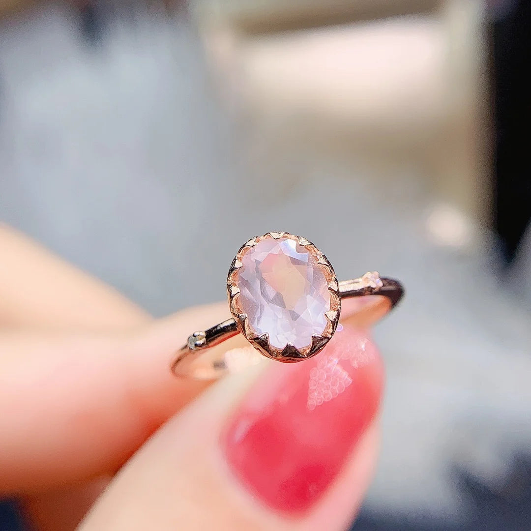 FS 6*8mm Natural Rose Quartz Simplicity Ring S925 Sterling Silver Fine Fashion Charm Weddings Jewelry for Women MeiBaPJ