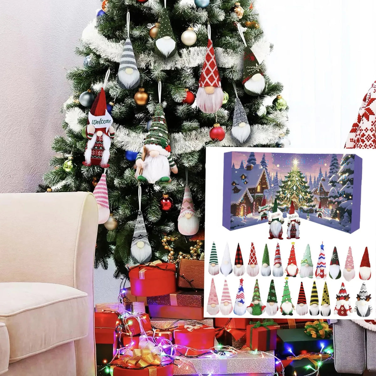 Christmas Plush Gnome Advent Calendar Blind Box 24-Day Countdown Surprise Box Faceless Gnome Ornament for Home Holiday Decor