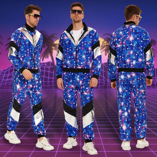 Women's Men's Costume 80s 90s Suit Party Accessories Disco Jacket Trousers  Outfit Women's Men's Costume Tracksuit for Carnival