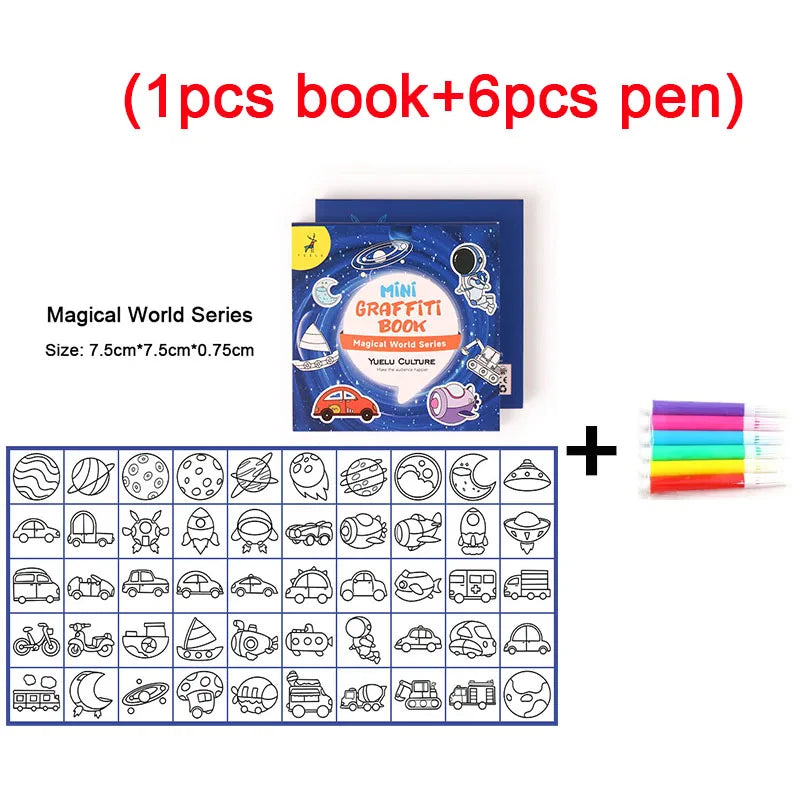 50Sheets/Pcs Mini Graffiti Notebook for Kids Cartoon Ocean Animal Food Party Space Color Filling Books Children Drawing Picture