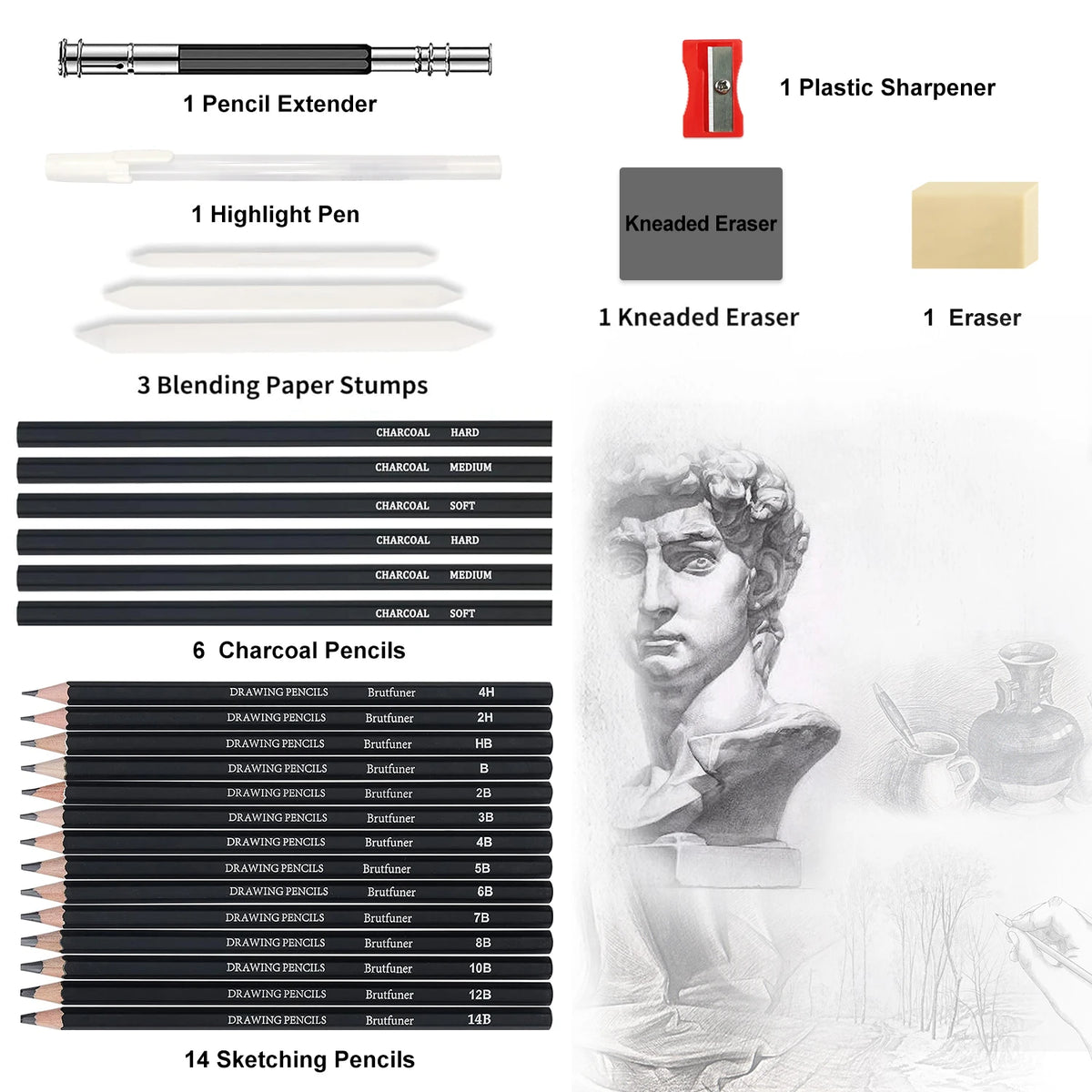29-70 pcs Drawing Set Sketching Kit - Art Supplies,for Adults Artists with 3-Color Sketchbook,Graphite,Pastel,Charcoal Pencils