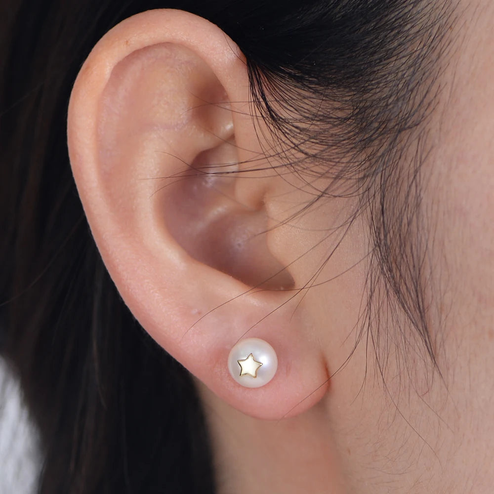S925 Sterling Silver Star & Natural Pearl Earrings for Women French Vintage Luxury Versatile Ear Jewelry