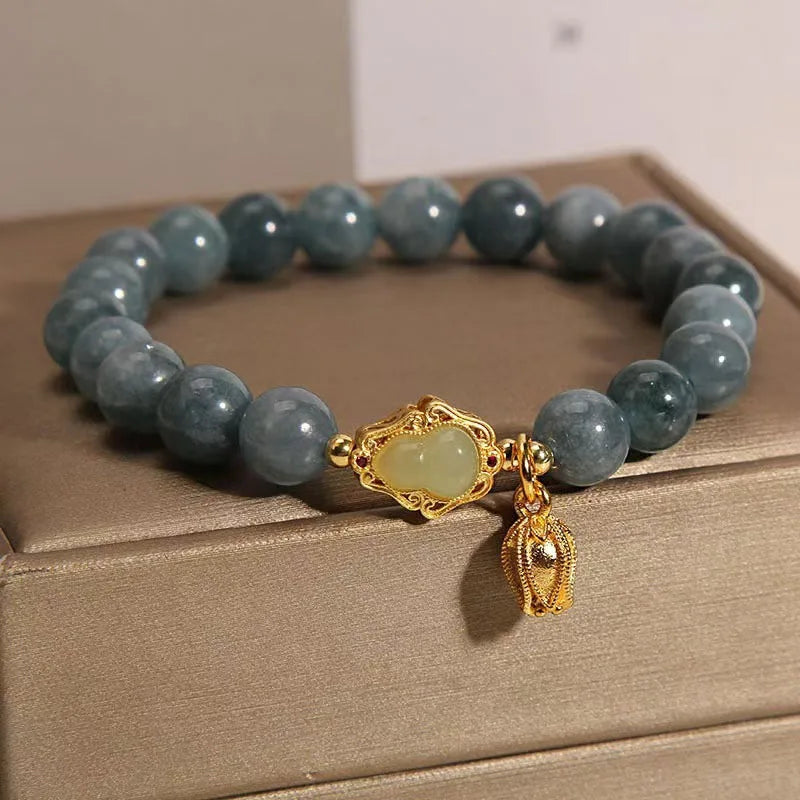 Aquamarine Fu Dai Pearl Bracelet - Chinese Lucky Symbol Jewelry