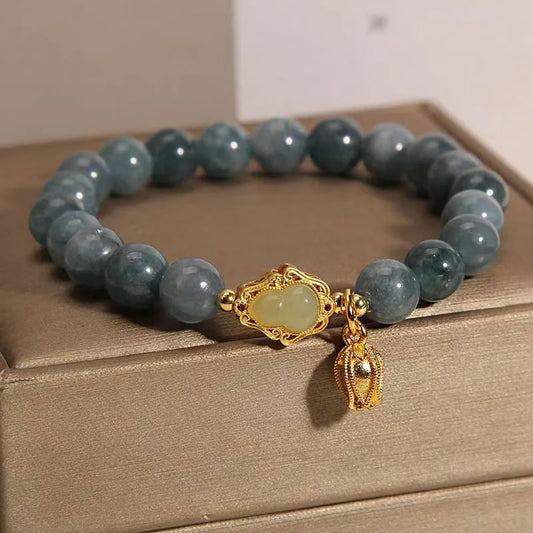 Aquamarine Fu Dai Pearl Bracelet - Chinese Lucky Symbol Jewelry