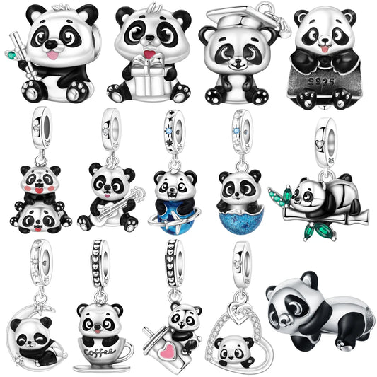 MISEFF Original S925 Sterling Silver Charm Adorable Animal Cute Panda Bead Pendant Charm Fit Bracelet DIY Jewelry Making Gifts