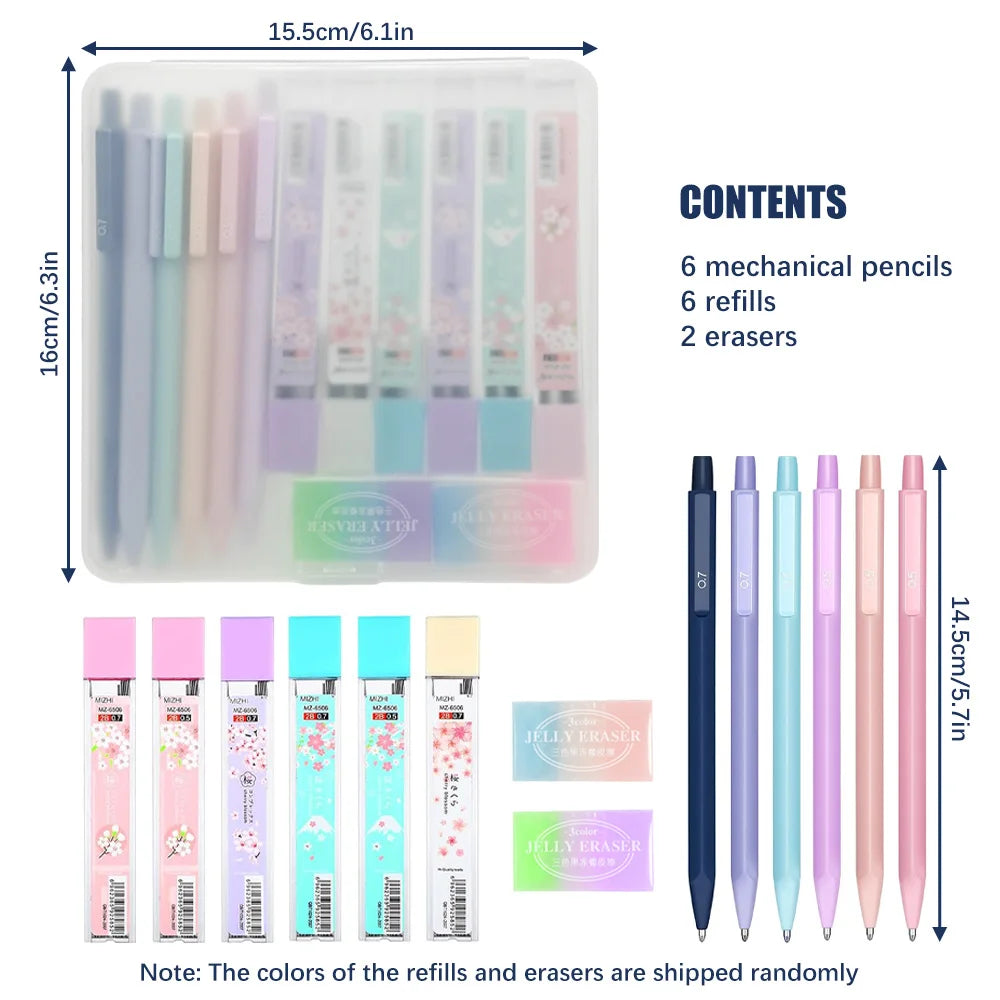 Cute Pastel Mechanical Pencil Set, 0.5mm & 0.7mm Dual Sizes for Precise Writing, Art Drawing Sketching Girls’ School Supplies