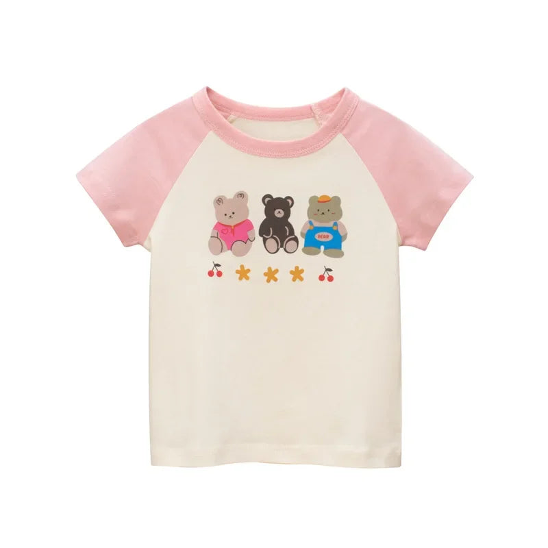 2-8T Heart Print Girls T Shirt Summer Toddler Kid Baby Clothes Short Sleeve Cotton Tshirt Childrens Cute Tee Top Infant Outfit