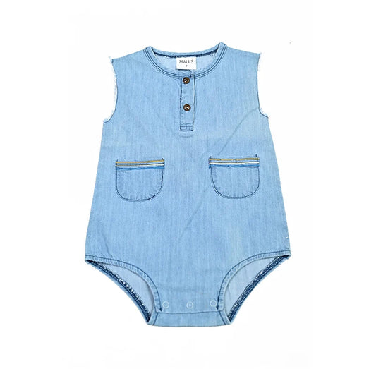 Summer kids clothes denim blue boy and girl dress t-shirt top set baby romper skirt colorful embroidery stripes children outfit