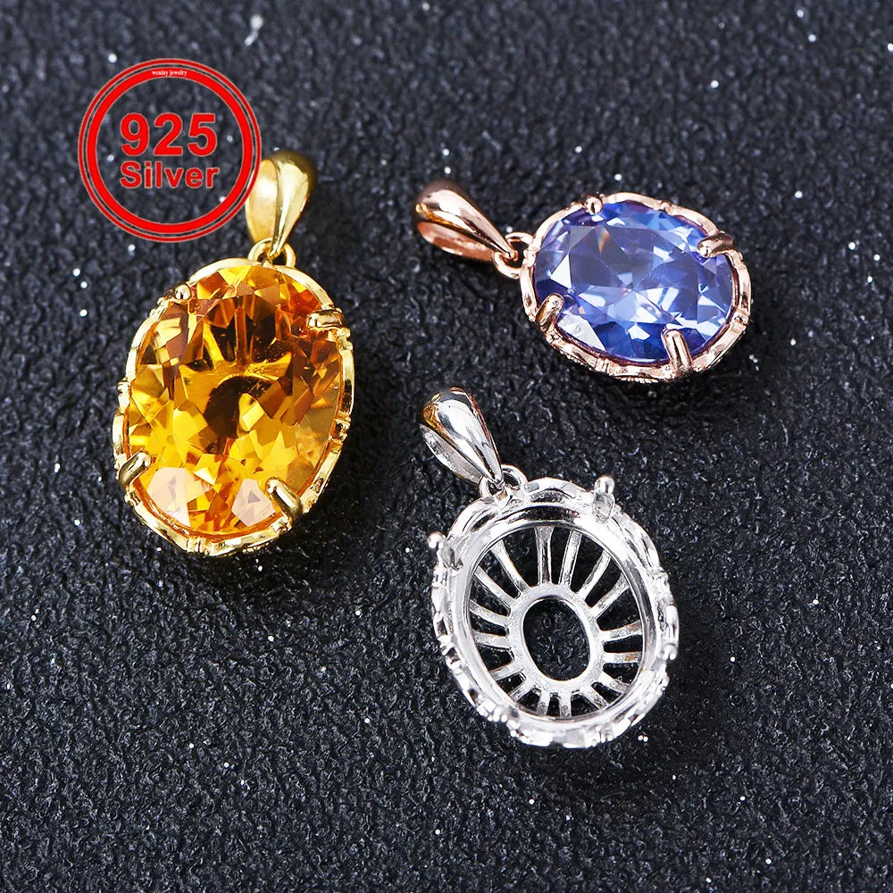 5*7-12*16mm Pendant Blank Open Bezel Setting, S925 Sterling Silver Four-Prong Exquisite Lace Style Pendant Base