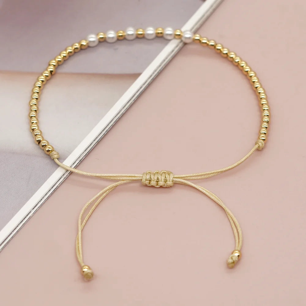 Gold Plated Beaded Surfer Bracelets Natural Pearl Charm Bracelet Handmade Fashion Summer Jewelry for Women Teen Girl Gift