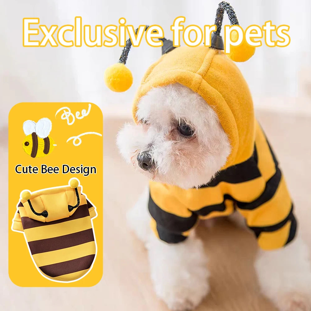 Cute Bee Costume Dog Cat Hoodie - thickened Pet Sweater Warm Outfit for Halloween Cosplay & Daily Wear