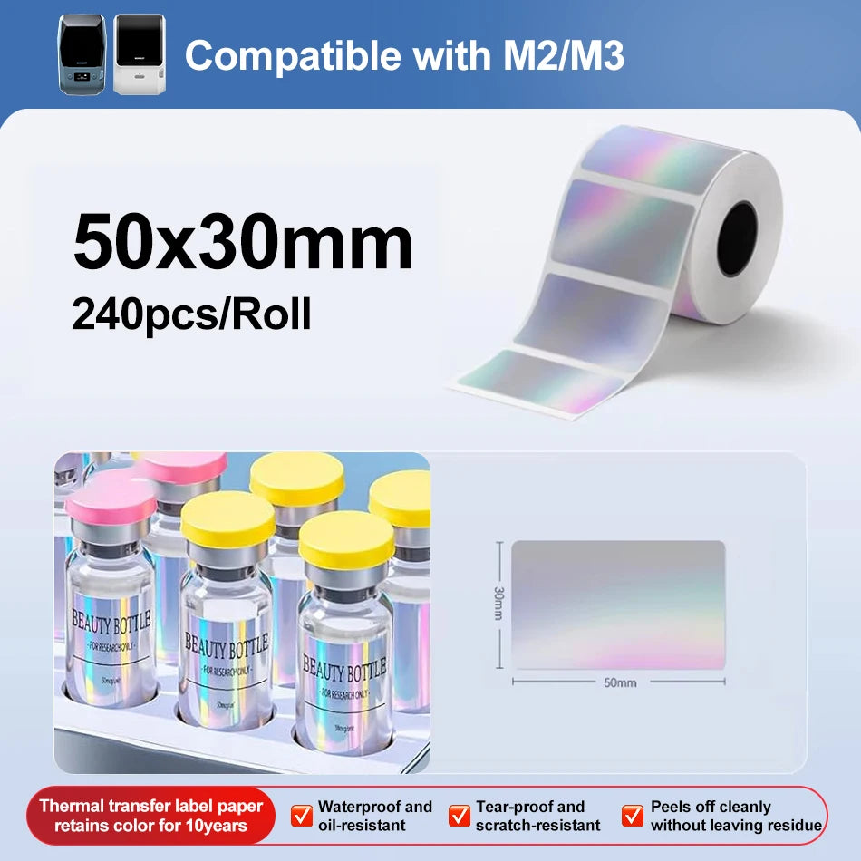 Niimbot M2/M3 Laser-color Silver/Matte Silver Labels Thermal Transfer Printing Paper Round Square Sticker for Niimbot M2 Printer