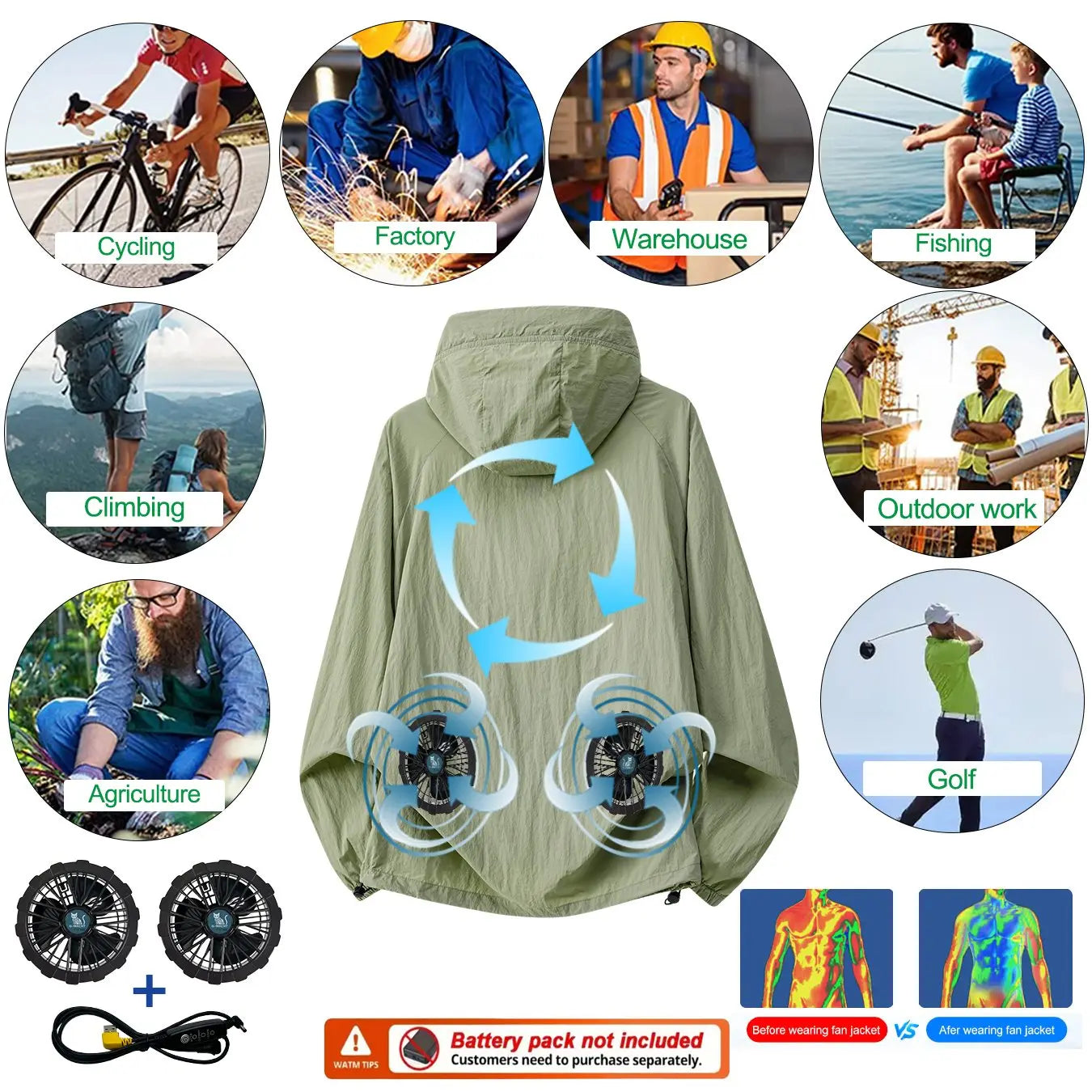 Couple Summer Cooling Fan Vest, Breathable Heat-Resistant Air Conditioned Sleeveless Workwear for Outdoor Use(Not Power)
