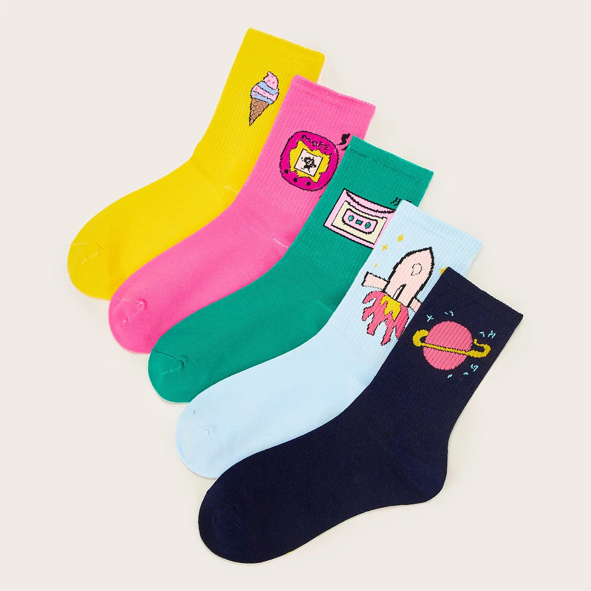 5 Pairs/Set Funny Socks Women Cute Middle Tube Socks Aesthetic Fun Socks Kawaii Cartoon Spring Summer Crew Socks