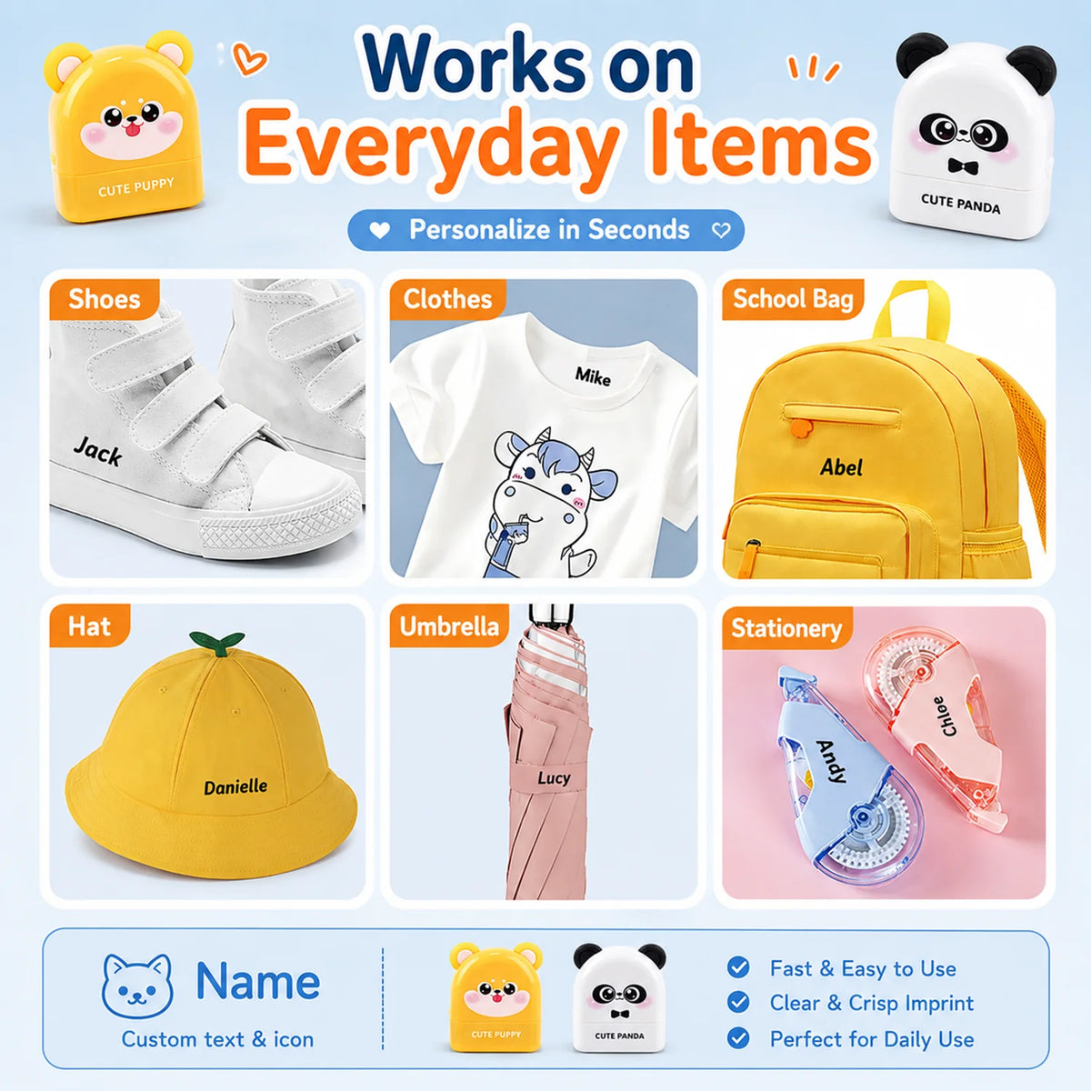 Personalized Name Stamp – Waterproof Self-Inking Clothing Label Stamp for Kids