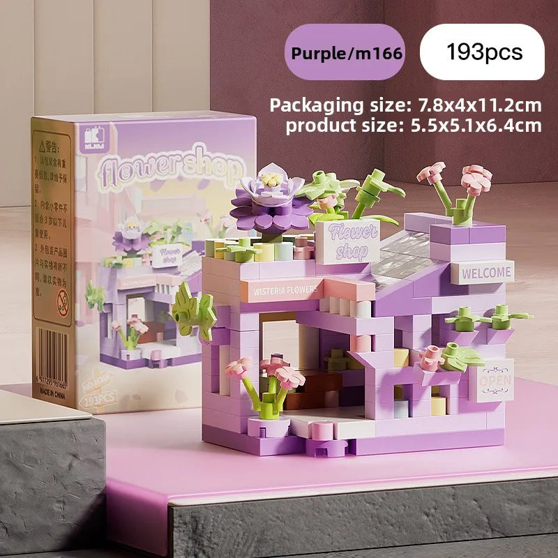 Mini City Street View Flower Shop Building Blocks, Cute House Model Bricks, Girls DIY Assembly Educational Toys for Kid