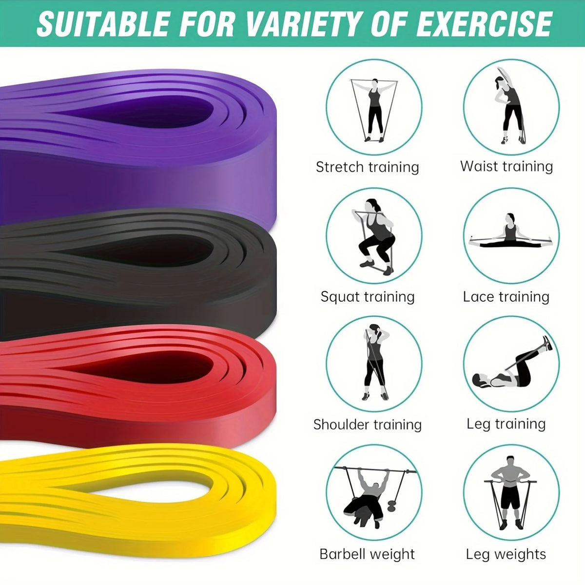 1pc Stackable Heavy Tension TPE Resistance Band Set - Anti-Snap for Home Gym Muscle Strength & Body Stretching  Yoga Gym