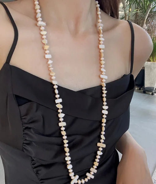 Bohemian Vintage Irregular Natural Stone Necklace for Women Handmade Crystal Beads Double Layer Long Sweater Chain Jewelry Gift