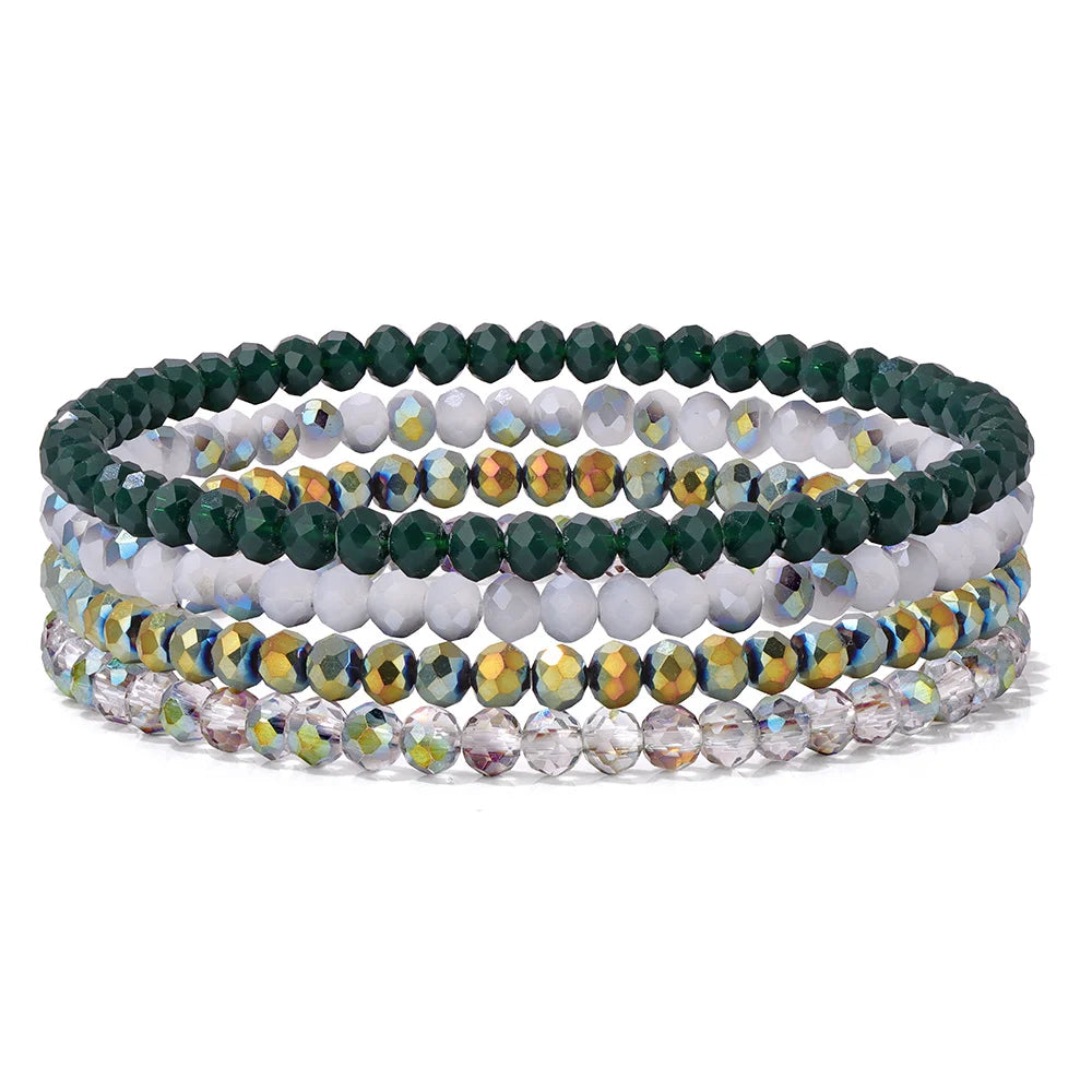 4Pcs/Set Crystal Bracelets For Women Girls Natural Stone Beads Bracelets Grey pink White blue series Crystal Fashion Jewelry