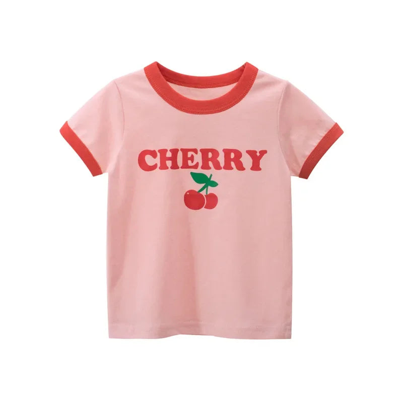 2-8T Heart Print Girls T Shirt Summer Toddler Kid Baby Clothes Short Sleeve Cotton Tshirt Childrens Cute Tee Top Infant Outfit