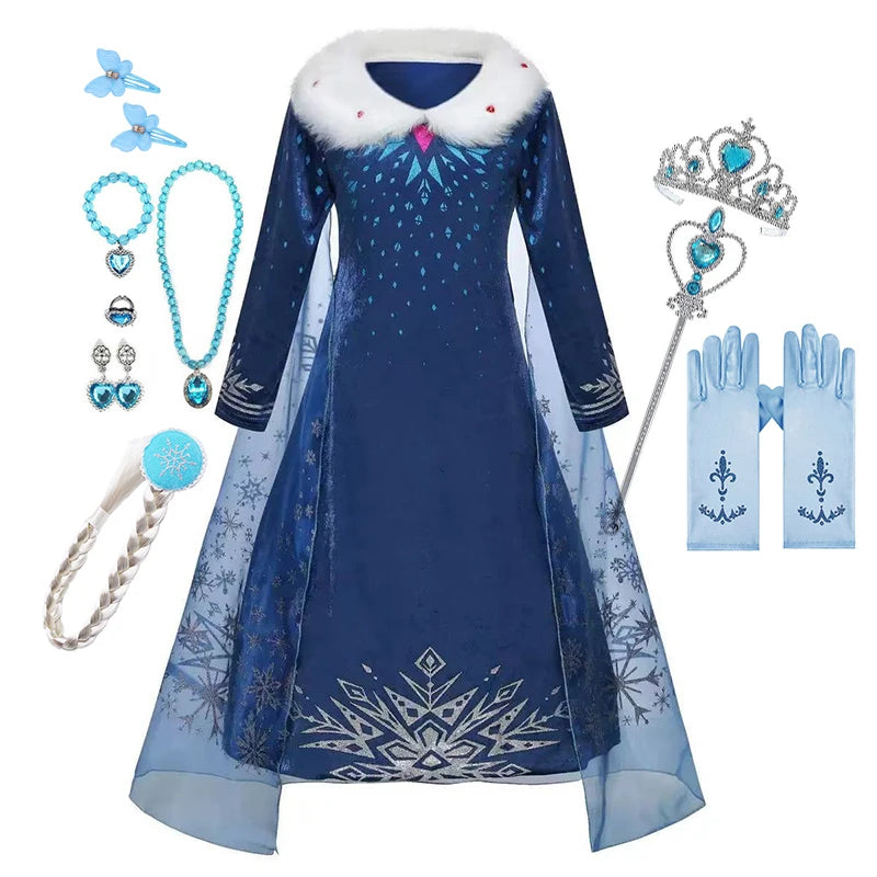 Anna Elsa Princess Girls Dress Up Winter Snow Queen Costume Carnival Party Halloween Kids Carnival Birthday Party Clothes