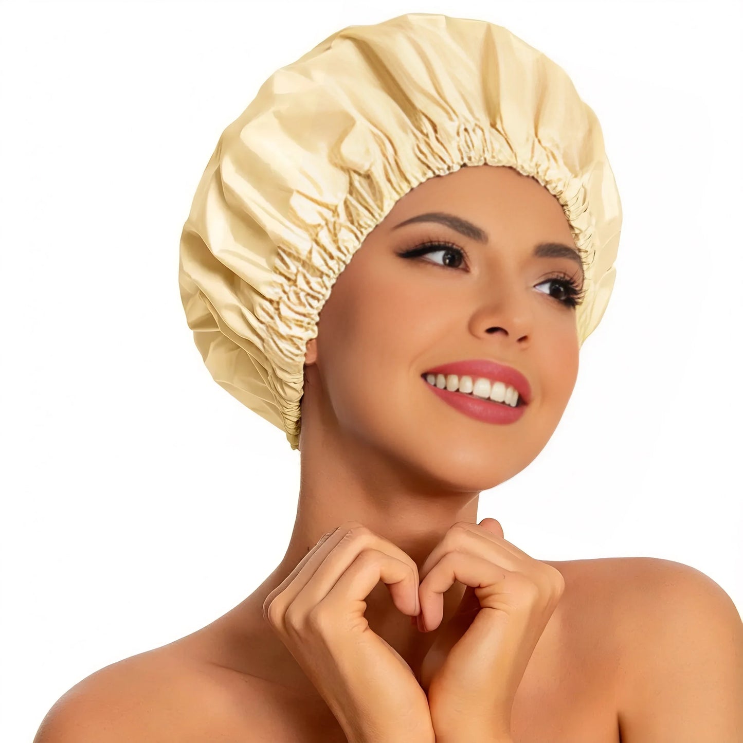 Reusable Shower Cap for Women, Large Waterproof Shower Bonnet Washable Elastic Band Bath Hair Hat for Long Hair, Braids