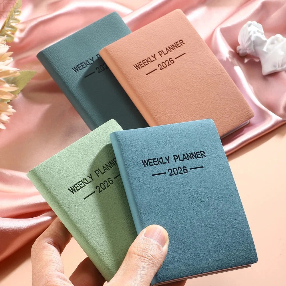 1Pc A7 2026 Daily Planner Notebook Morandi PU Cover Schedule Book 64Sheets 128Pages Weekly Calendar Journal Office School Gift