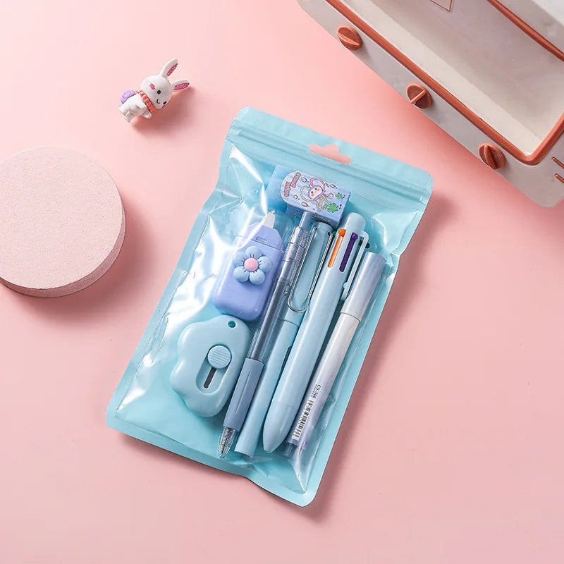 7-In-1 Stationery Set Children Back To School Gel Pen Highlighter Ballpoint Pen Eternal Pencil Tape Eraser Kids Prize Xmas Gift
