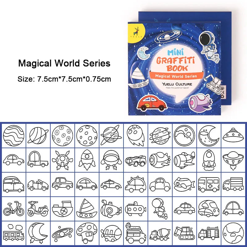 50Sheets/Pcs Mini Graffiti Notebook for Kids Cartoon Ocean Animal Food Party Space Color Filling Books Children Drawing Picture