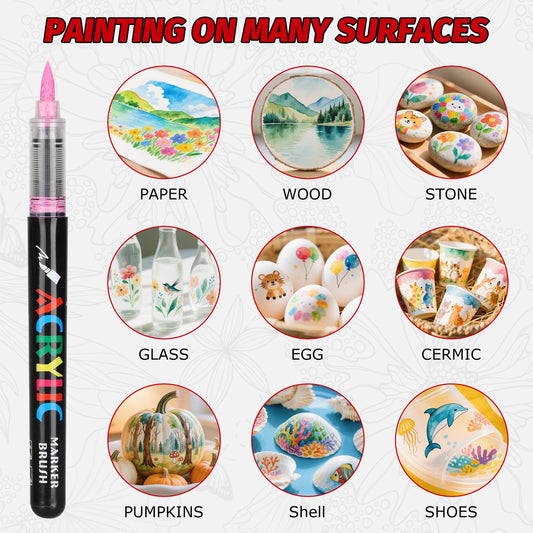 12-120 Colors Direct Liquid Soft Brush Tips Art Acrylic Markers For Painting Drawing Glass, Wood, Paper, DIY Back To School