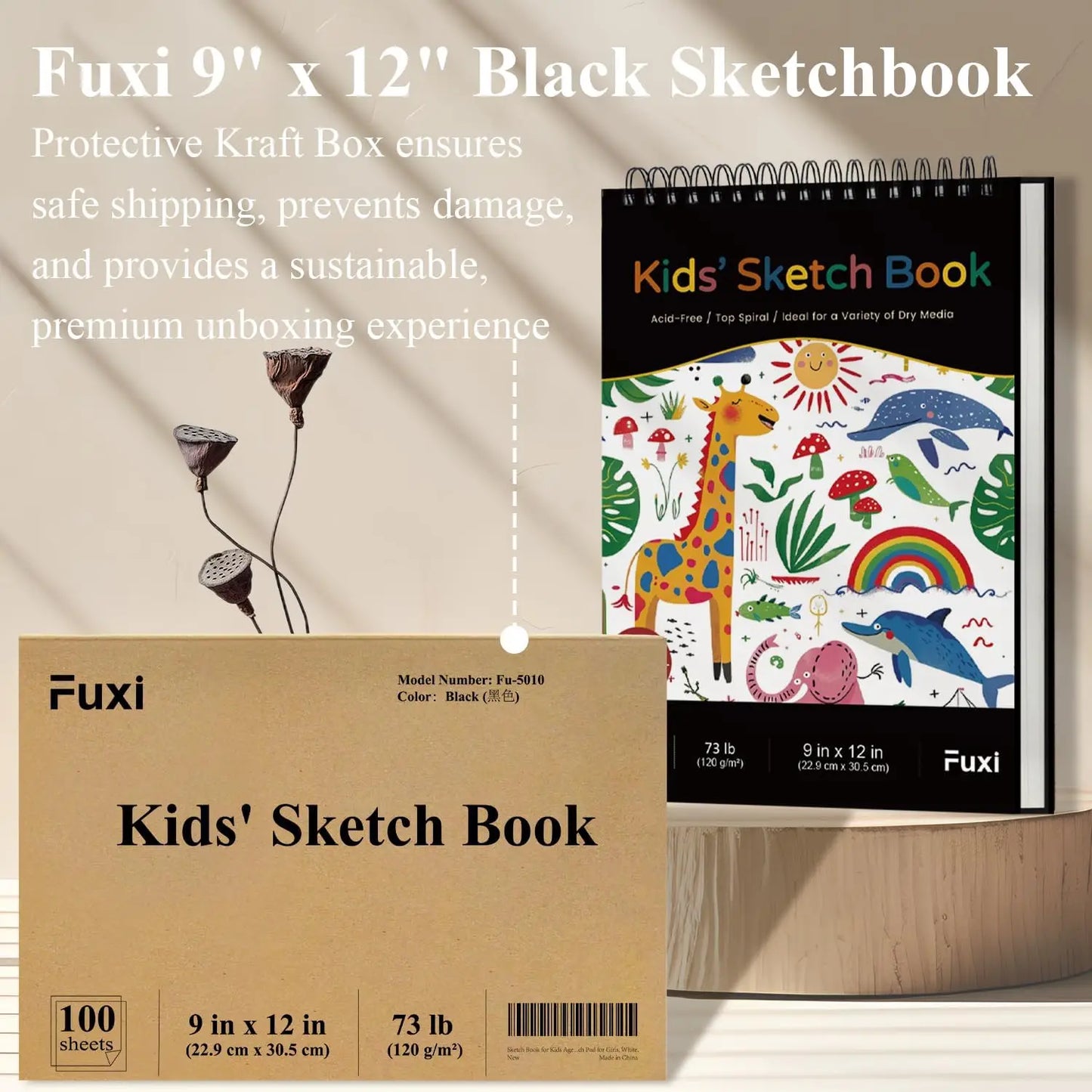 Sketch Book for Kids, 9x12, 100 Sheets Thick Drawing Paper, Spiral Pad