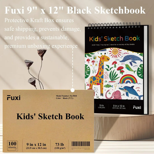 Sketch Book for Kids, 9x12, 100 Sheets Thick Drawing Paper, Spiral Pad