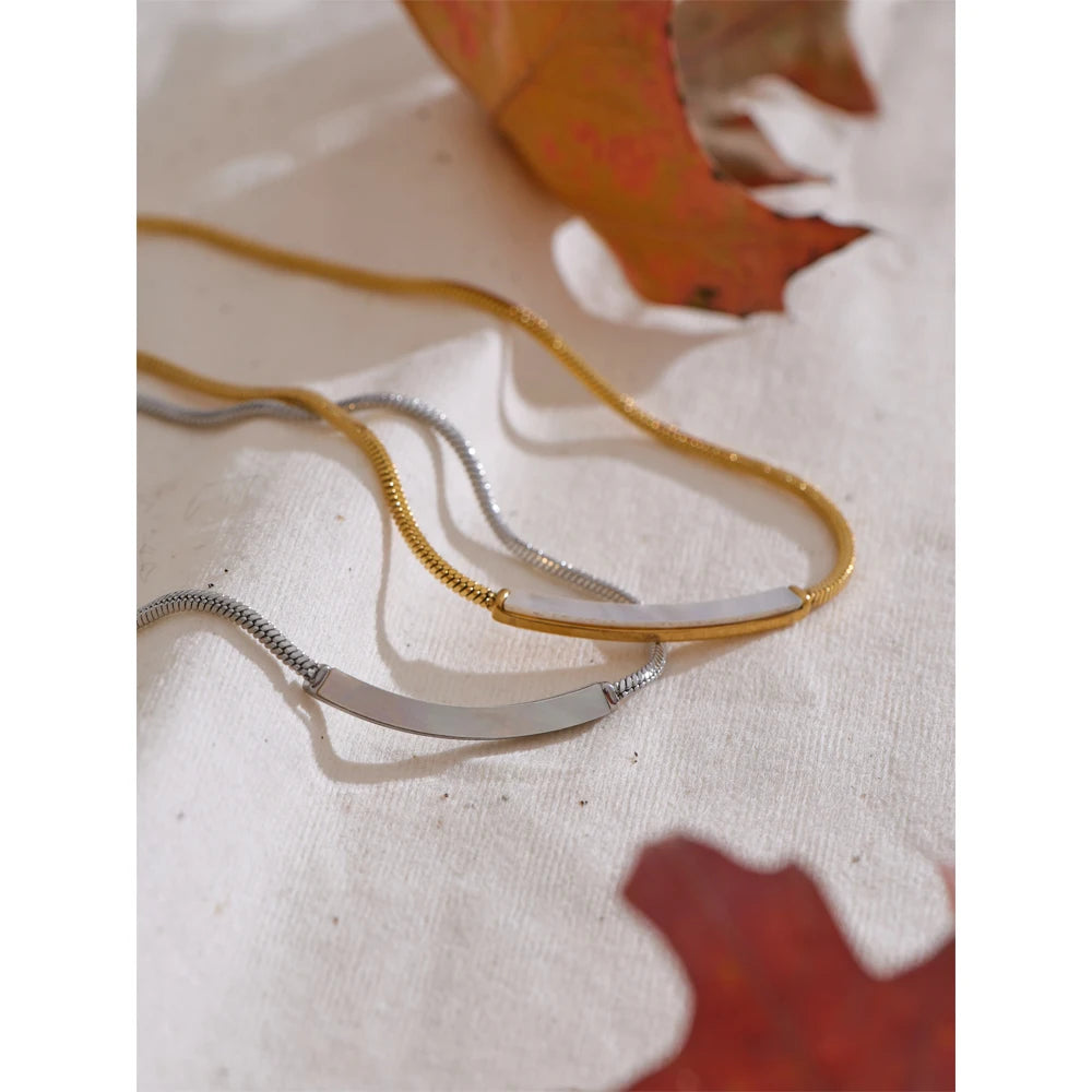 Yhpup Stainless Steel Natural Shell Chain Necklace Gold Silver Color Stain Less Metal Modern Jewellery Waterproof Daily Gift
