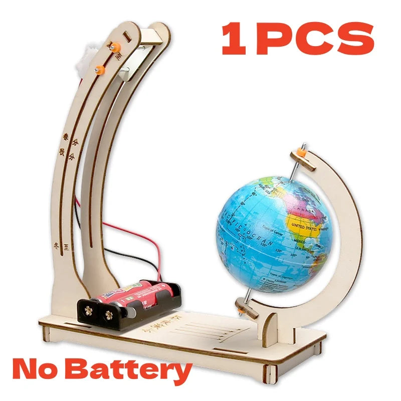 DIY Earth Model Day Night Cycle Science Kit STEM Educational Globe Toy for Kids Classroom Physics Learning Wooden Handmade Toys