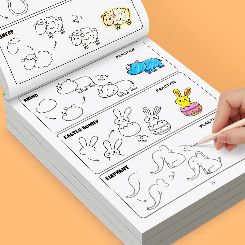 How To Draw Animals Book for Kids 32 Pages Drawing Coloring Book Complete Painting in 4 Simple Steps 96 Cute Animal Characters
