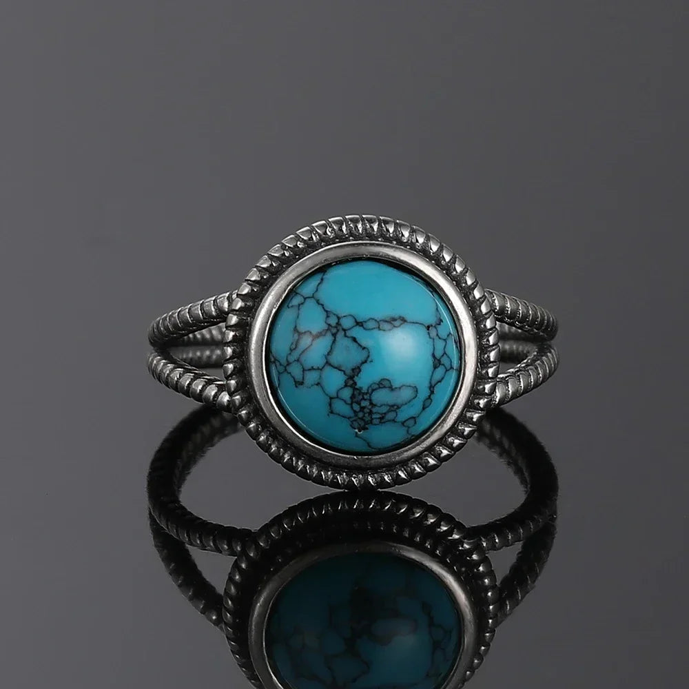 S925 Sterling Silver Ring Vintage Ring Gemstone Ring Silver Fine Jewelry Natural Turquoise Rings