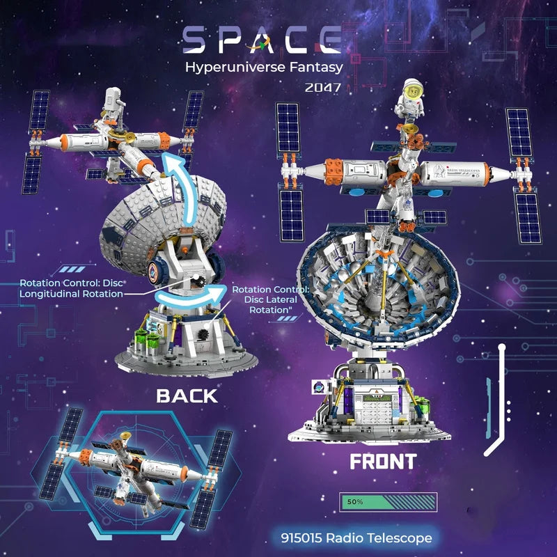 Space Radio Telescope Building Blocks Model Educational DIY Assembly STEM Toy Creative Science Puzzle Birthday Gift for Kids