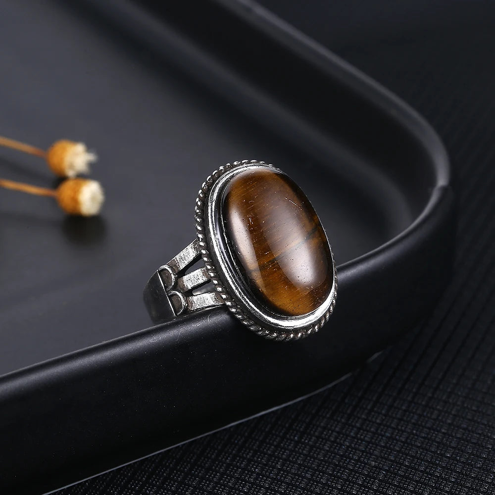 S925 Silver Large Stone 11x17MM Natural Labradorite Tiger Eye Ring for Women Fine Jewelry Party Wedding Anniversary Gift