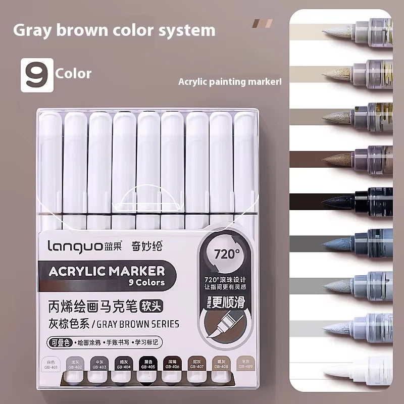 Acrylic Marker Set – Soft Brush Tip Paint Pens in Themed Colors, 9–45 Colors