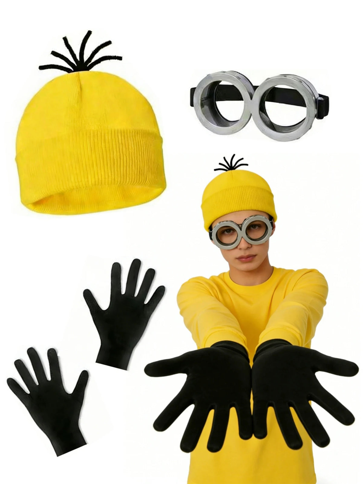 4Pc Hat, Gloves, and Glasses Strap Set Suitable for Halloween Costume Props, Cosplay Role-Playing, Party Atmosphere Decoration, and Fun Party Outfits